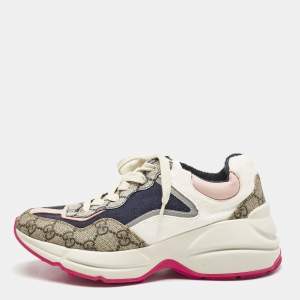 Gucci Multicolor GG Supreme Canvas and Leather Rhyton Sneakers Size 36.5