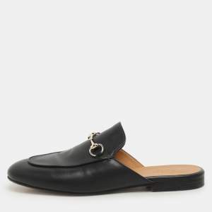 Gucci Black Leather Princetown Mules Size 39 