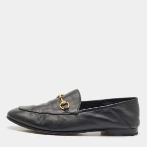 Gucci Black Leather Jordaan Horsebit Slip On Loafers Size 39.5