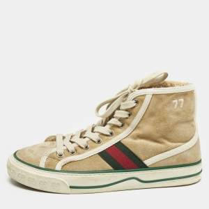 Gucci Beige Suede Tennis 1977 High Top Sneakers Size 36