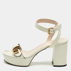 Gucci Cream Leather  Ankle Strap Sandals Size 38.5
