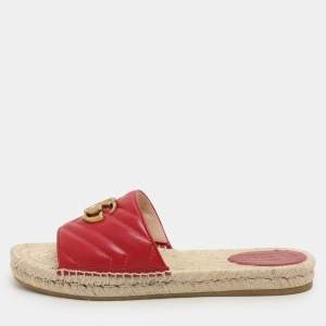 Gucci Red Matelasse Leather GG Marmont Espadrille Flat Slides Size 39 
