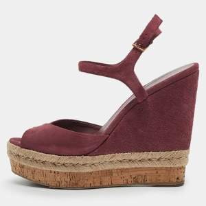 Gucci Pink Guccissima Suede Cork Wedge Sandals Size 39.5