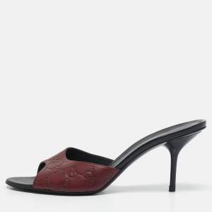 Gucci Burgundy Guccissima Leather Open Toe Slide Sandals Size 39