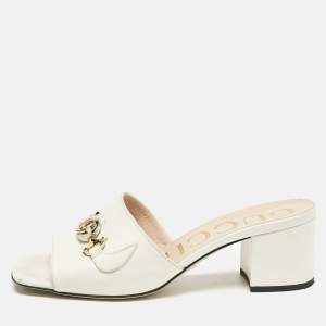 Gucci White Leather Zumi Slide Sandals Size 39.5