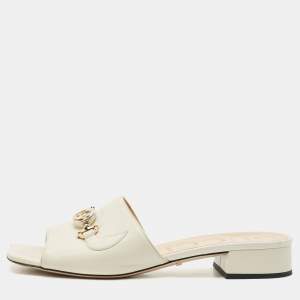 Gucci White Leather Zumi Flat Sandals Size 39.5