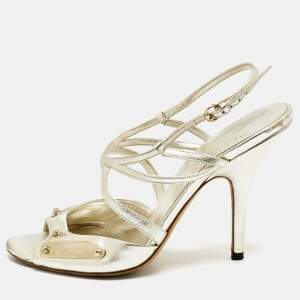 Gucci Metallic Gold Leather Embellished Ankle Strap Sandals Size 38