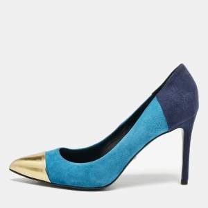 Gucci Tricolor Suede and Leather Pointed Cap Toe Pumps Size 37