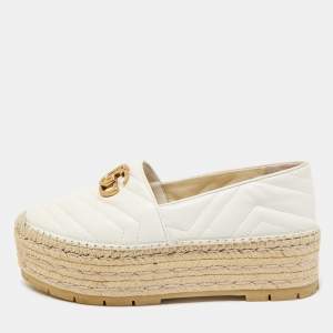 Gucci White Leather GG Marmont Espadrille Flats Size 39