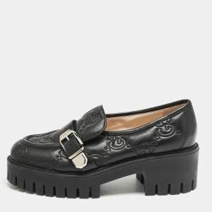 Gucci Black Leather GG Slip On  Loafers Size 40