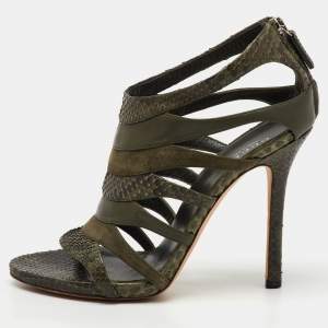 Gucci Olive Green Python Leather and Suede Gladiator Sandals Size 36