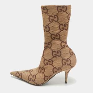 Gucci Beige Stretch Fabric GG Ankle Length Boots Size 37