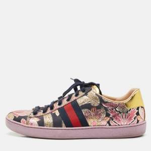 Gucci Multicolor Canvas and Leather  GG Floral  Ace Low Top Sneakers Size 39.5