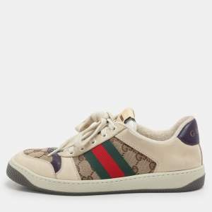 Gucci  Multicolor Nubuck Leather and Canvas Screener Sneakers Size 38.5