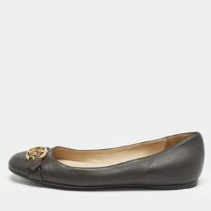 Gucci Dark Brown Leather GG Marmont Ballet Flats Size 40.5