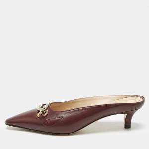 Gucci Burgundy Leather Unia Crystal Embellished Mules Size 35
