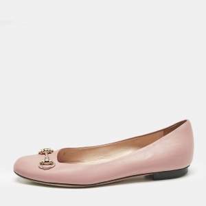 Gucci Pink Leather Horsebit Ballet Flats Size 37