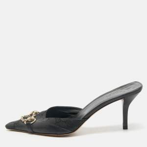 Gucci Black GG Canvas and Leather Vintage Horsebit Chain Mules Size 39