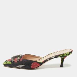Gucci Black Floral Brocade Fabric Dionysus Square Toe Slip On Mules Size 37