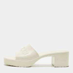 Gucci Cream Rubber Logo Slide Platform Sandals Size 39