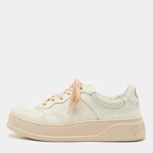Gucci White Jumbo GG Embossed Leather Low Top Sneakers Size 39.5