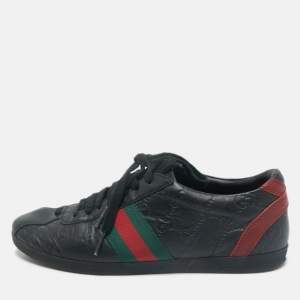 Gucci Black Guccissima Leather Web Detail Lace Up Sneakers Size 36