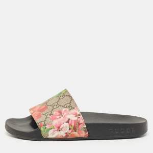 Gucci Multicolor Blooms GG Supreme Canvas Pool Slides Size 35