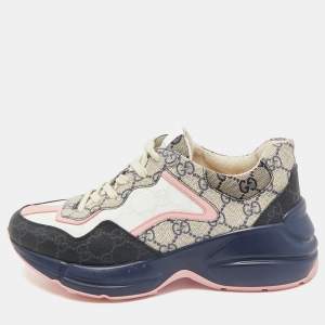Gucci Multicolor GG Supreme Canvas and Leather Rhyton Sneakers Size 39.5
