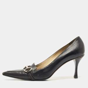Gucci Black GG Leather Horsebit Pointed Toe Pumps Size 38.5
