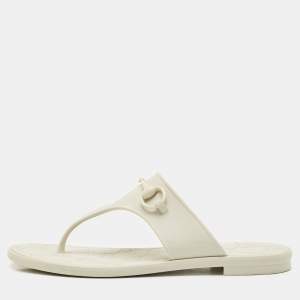 Gucci Grey Rubber Horsebit Thong Flats Size 39
