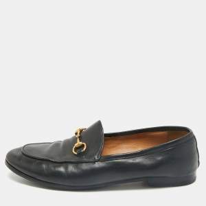 Gucci Black Leather Horsebit Jordaan Loafers Size 37.5