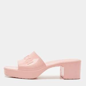 Gucci Pink Rubber Logo Platform Slides Size 36