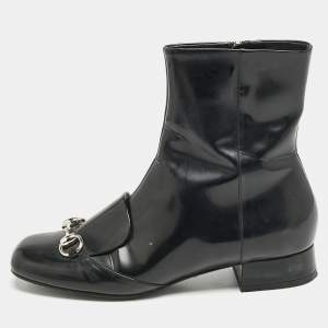 Gucci Black Patent Leather Horsebit Mid Calf Length Boots Size 36.5