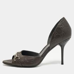 Gucci Brown Guccissima Leather Horsebit D'orsay Peep Toe Pumps Size 37