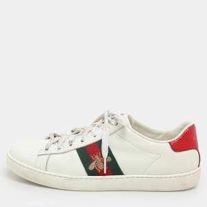 Gucci White Leather Ace Bee Embroidered Low Top Sneakers Size 37
