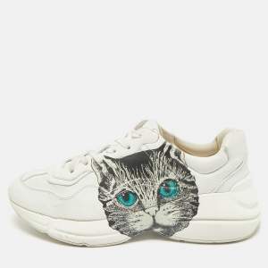 Gucci White Leather Mystic Cat Rhyton Low Top Sneakers Size 39.5
