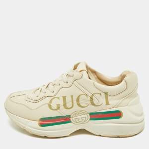 Gucci Cream Leather Vintage Logo Rhyton Sneakers Size 36.5