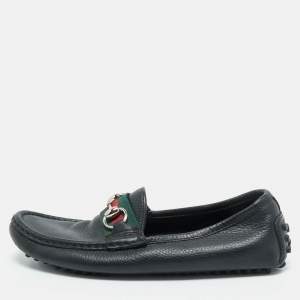 Gucci Black Leather Horsebit Web Loafers Size 35