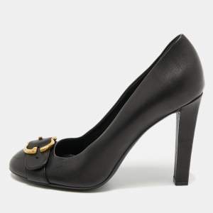 Gucci Black Leather Buckle Round Toe Pumps Size 40