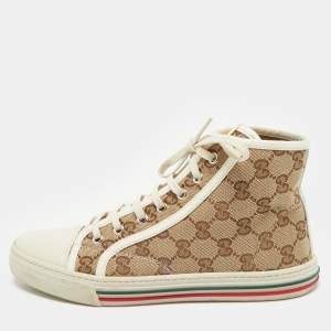 Gucci Beige/Cream GG Supreme  Canvas And Leather High Top Sneakers Size 38