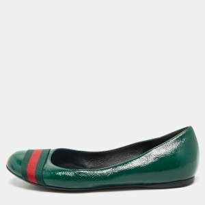 Gucci Green Leather Web Detail Ballet Flats Size 37