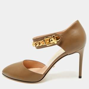 Gucci Olive Green Leather Sylvie Chain Pumps Size 40