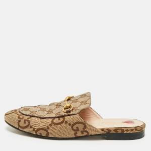 Gucci Beige/Brown GG Canvas Princetown Flat Mules Size 39