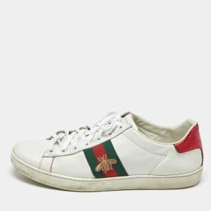 Gucci White Leather Ace Bee Embroidered Low Top Sneakers Size 38.5