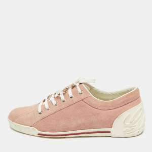 Gucci Pink Suede Script Logo Lace Up Sneakers Size 39