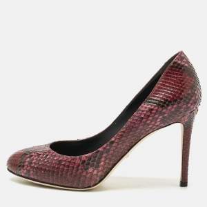 Gucci Two Tone Python Leather Round Toe Pumps Size 38.5