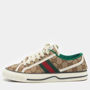 Pre Owned Gucci Beige GG Canvas Tennis 1977 Sneakers Size 37.5