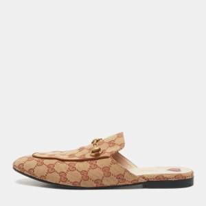 Pre Owned Gucci Beige GG Canvas Princetown Flat Mules Size 40
