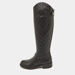 Gucci Black Guccissima Leather Knee Length Boots Size 37.5
