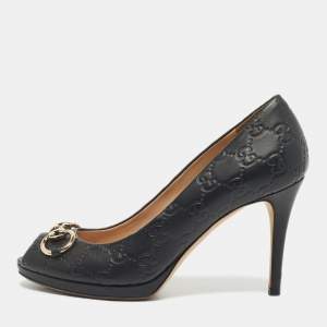 Pre Owned Gucci Black Guccissima Leather New Hollywood Pumps Size 38